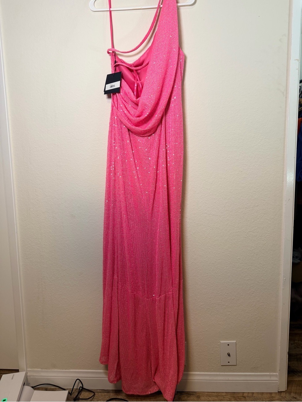 Mac Duggal 26990 Pink Sequin One Shoulder Cowl Back Gown 12 NWT - Picture 4 of 12
